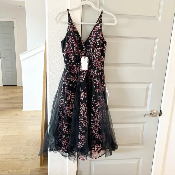strapless open back dress Courtney Sequin Overlay Dress – Dress the Population main image 1
